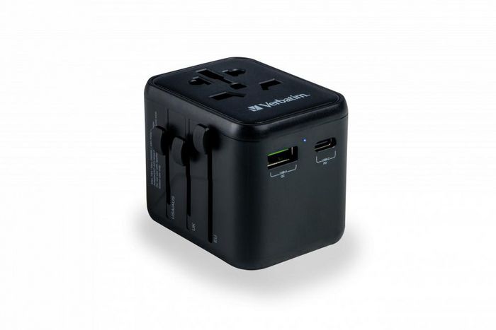 Verbatim Adaptateur de Voyage Universel avec Ports USB-C PD 20W et USB-A QC 3.0 - Charge Rapide 3 en 1 pour Plus de 180 Pays