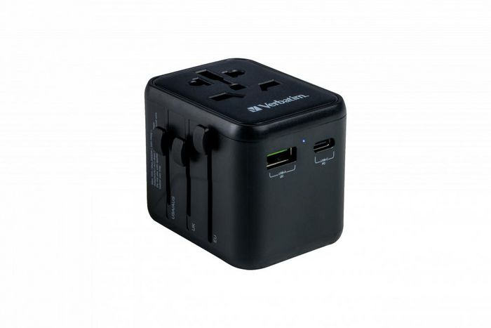 Verbatim Adaptateur de Voyage Universel avec Ports USB-C PD 20W et USB-A QC 3.0 - Charge Rapide 3 en 1 pour Plus de 180 Pays