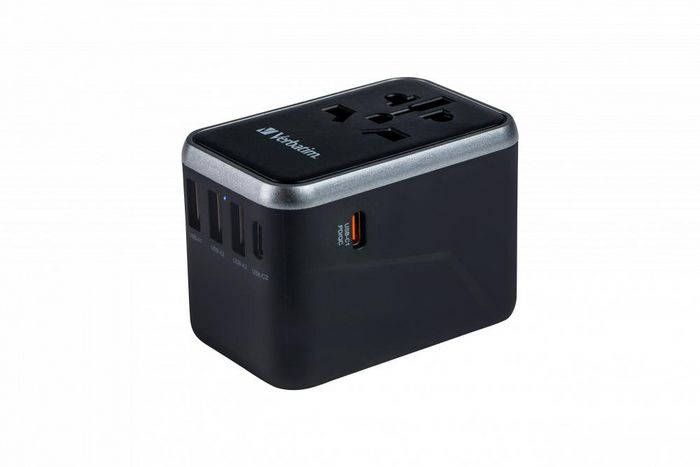 Verbatim UTA-04 Adaptateur de voyage universel 61W - 6 ports (1 USB-C PD 61W, 1 USB-C, 3 USB-A) - Prises EU/UK/US/AUS/CH