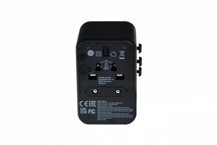 Verbatim UTA-04 Adaptateur de voyage universel 61W - 6 ports (1 USB-C PD 61W, 1 USB-C, 3 USB-A) - Prises EU/UK/US/AUS/CH