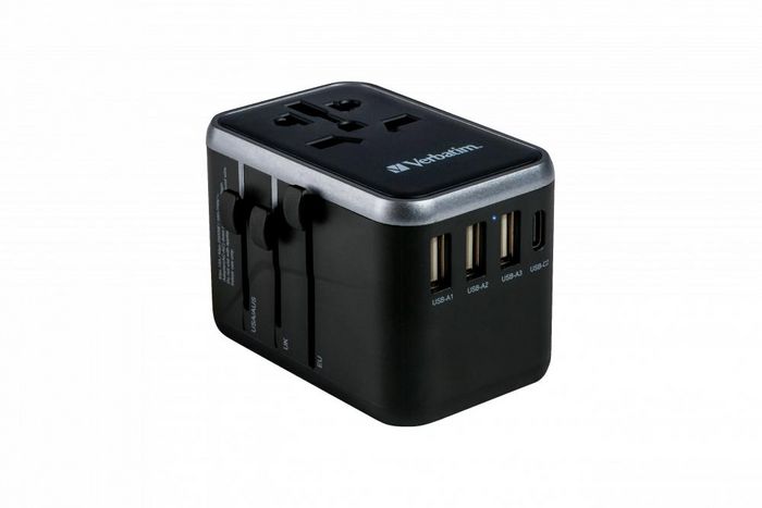 Verbatim UTA-04 Adaptateur de voyage universel 61W - 6 ports (1 USB-C PD 61W, 1 USB-C, 3 USB-A) - Prises EU/UK/US/AUS/CH