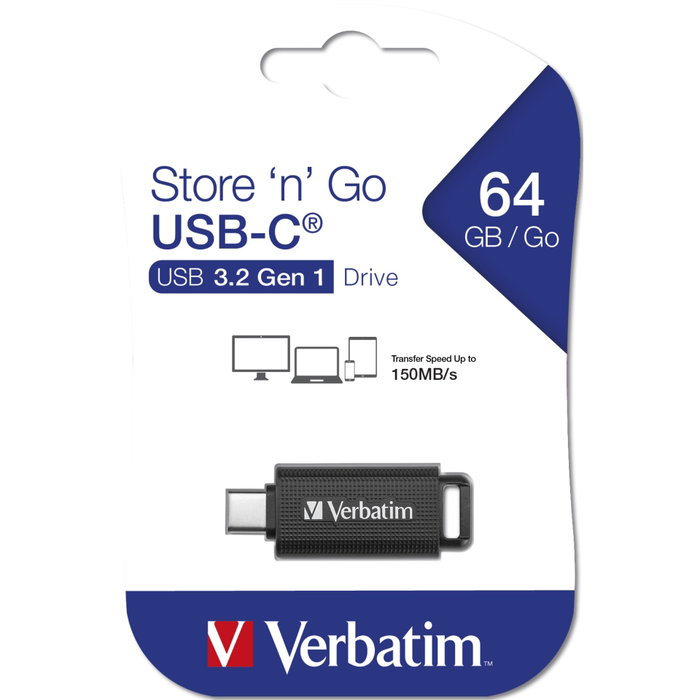 Verbatim Retractable 64 Go USB 3.2 Gen 1 USB-C Noir Verbatim Retractable 64 Go USB 3.2 Gen 1 USB-C Noir