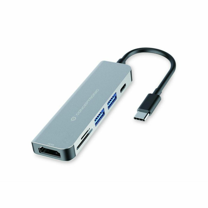 Hub USB Conceptronic 6 en 1 Gris Aluminium Hub USB Conceptronic 6 en 1 Gris Aluminium