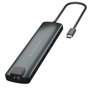 Conceptronic Adaptateur USB Type C Hub 9-en-1 HDMI RJ-45 USB 3.2 Lecteur de Carte Aluminium Noir Argent