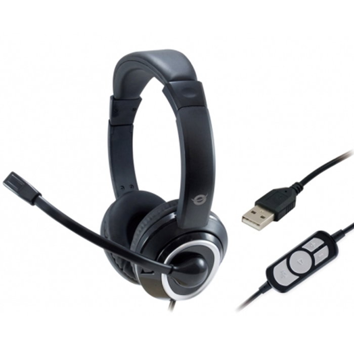 Conceptronic Polona01B Casque Micro USB Filaire Noir avec Microphone et Contrôle du Volume