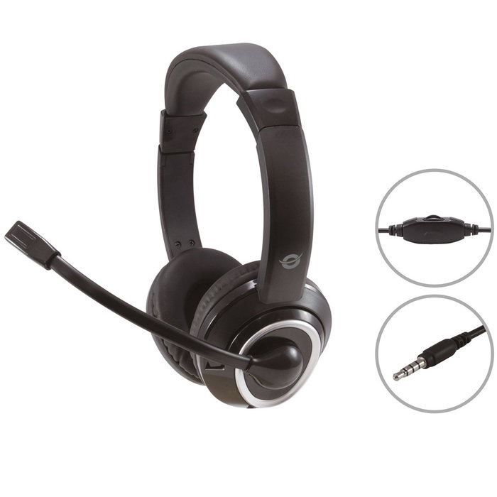 Conceptronic Polona02B Casque Gaming Binaural avec Microphone Jack 3.5 mm Noir