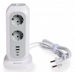 Verbatim Tour Multiprise Électrique avec 11 Prises Secteur EU, 4 Ports USB (2 USB-C + 2 USB-A), Interrupteur et Sécurité Enfant