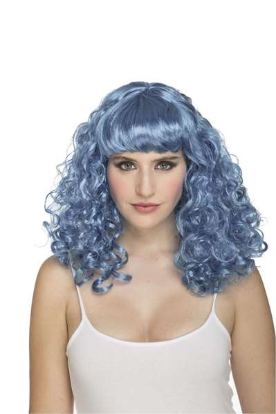My Other Me - Peluca - Perruque frisée bleue avec frange, 165 g