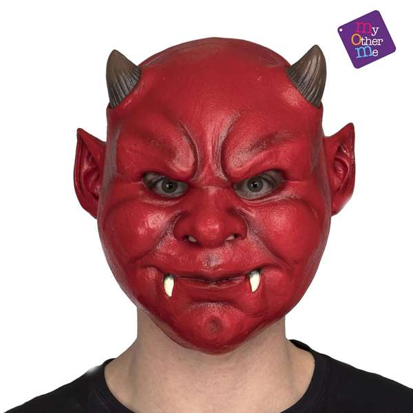 My Other Me Full Devil Latex Mask - Masque de Démon en Latex Taille Unique Adulte - Accessoire Déguisement