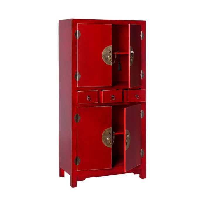 Buffet ORIENTE Rouge Doré Bois Fer Bois MDF 63 x 33 x 131 cm