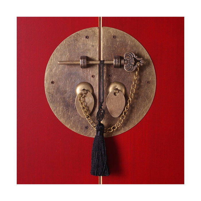 Buffet ORIENTE Rouge Doré Bois Fer Bois MDF 63 x 33 x 131 cm