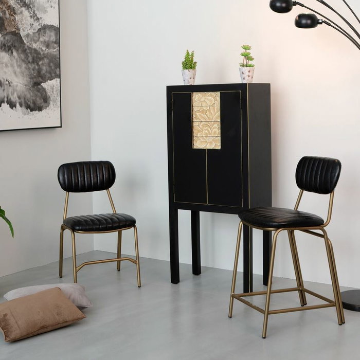 BigBuy Home Tabouret Noir et Doré