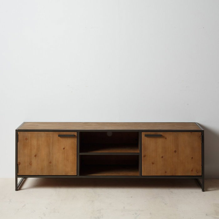 BigBuy Home Meuble de télévision CÉSARE 150 x 40 x 49 cm Noir Métal Bois Marron