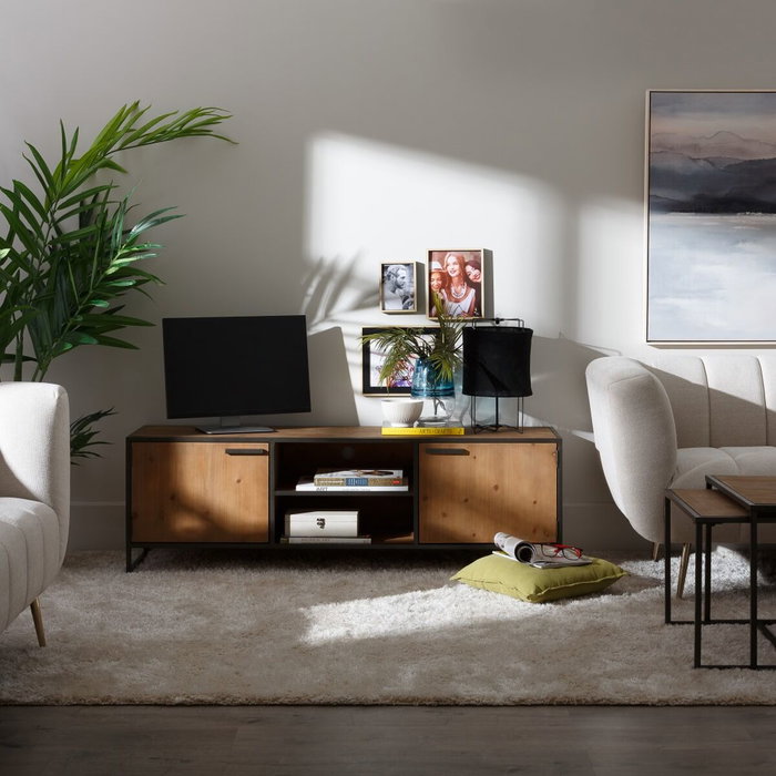 BigBuy Home Meuble de télévision CÉSARE 150 x 40 x 49 cm Noir Métal Bois Marron