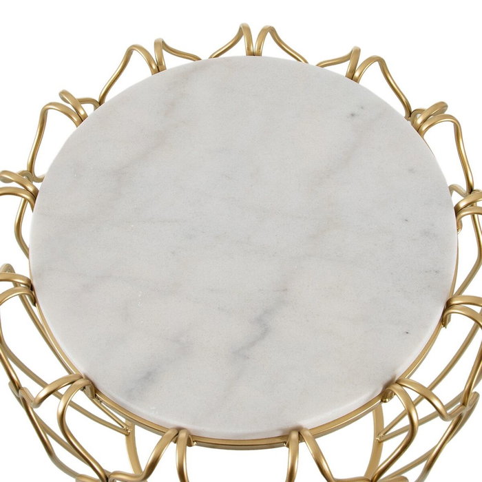BigBuy Home Table d'appoint Circulaire en Marbre et Métal Doré