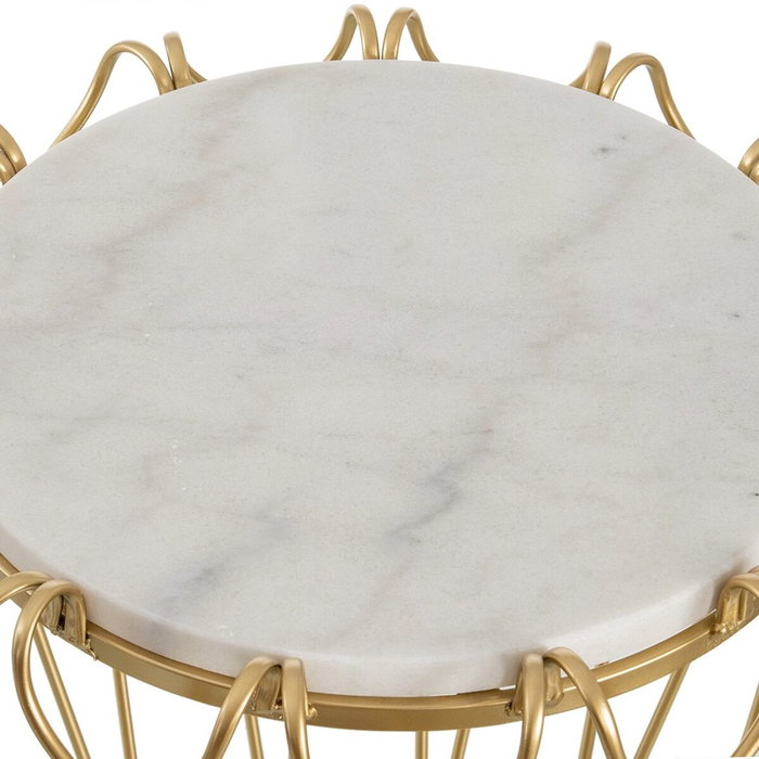 BigBuy Home Table d'appoint Circulaire en Marbre et Métal Doré