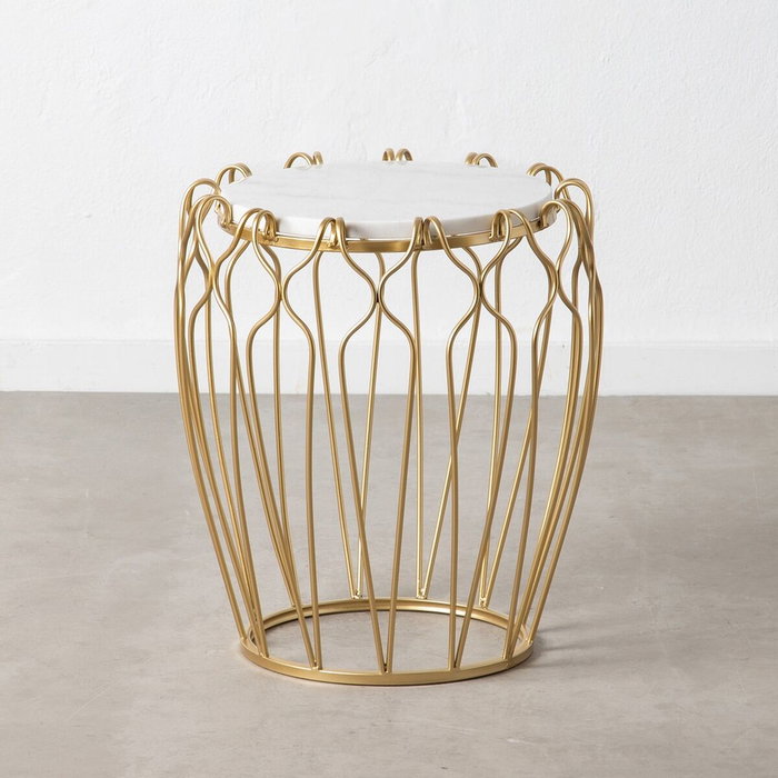BigBuy Home Table d'appoint Circulaire en Marbre et Métal Doré