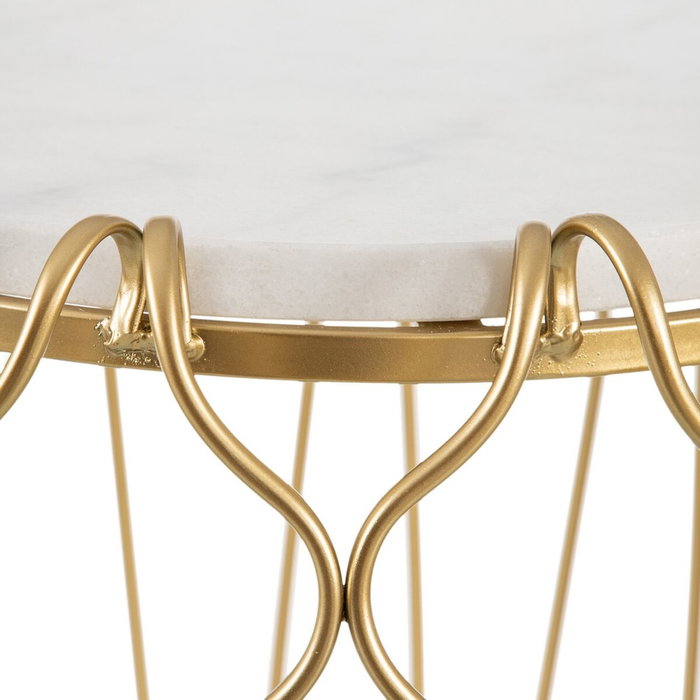 BigBuy Home Table d'appoint Circulaire en Marbre et Métal Doré