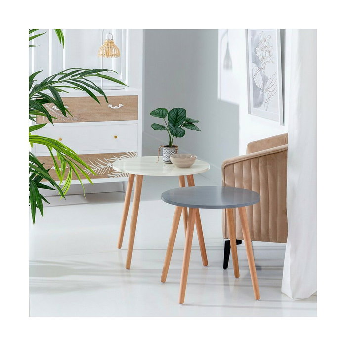 BigBuy Home Table d'appoint circulaire Naturel Gris Bois DMF BigBuy Home Table d'appoint circulaire Naturel Gris Bois DMF