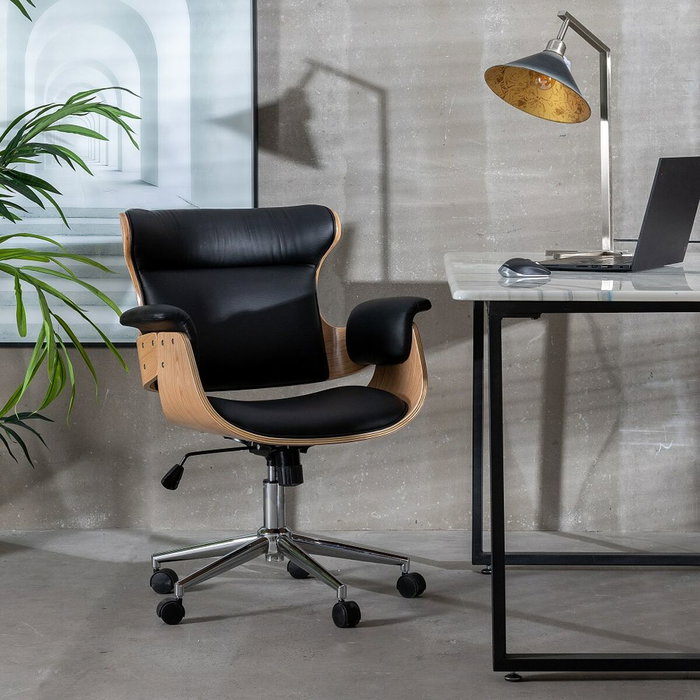 BigBuy Home Chaise de Bureau Noir Naturel 68 x 62 x 85 cm
