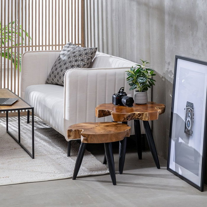 BigBuy Home Table d'appoint circulaire en bois de teck Noir et Naturel BigBuy Home Table d'appoint circulaire en bois de teck Noir et Naturel