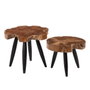 BigBuy Home Table d'appoint circulaire en bois de teck Noir et Naturel