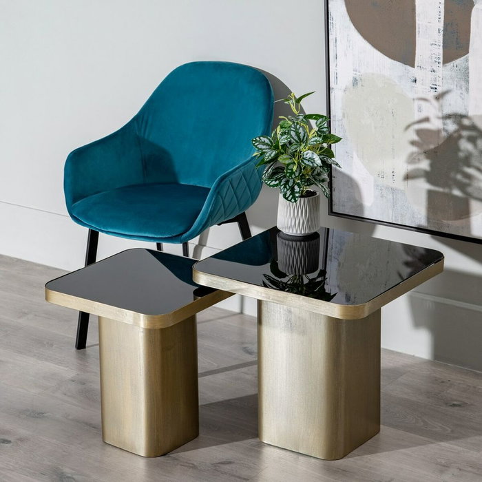 BigBuy Home Table d'appoint Verre Noir et Doré