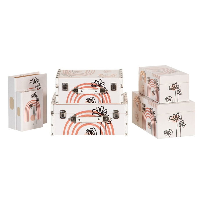 BigBuy Home Boîte Décorative Fleurs Toile 24 x 18 x 6 cm (2 Pièces)