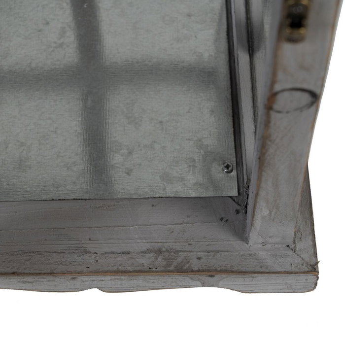 BigBuy Home Lanterne et Bougeoir Gris Bois d'épicéa (2 Unités)