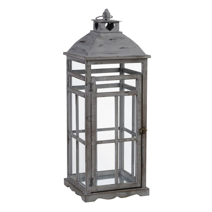BigBuy Home Lanterne et Bougeoir Gris Bois d'épicéa (2 Unités)