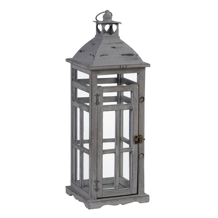 BigBuy Home Lanterne et Bougeoir Gris Bois d'épicéa (2 Unités)
