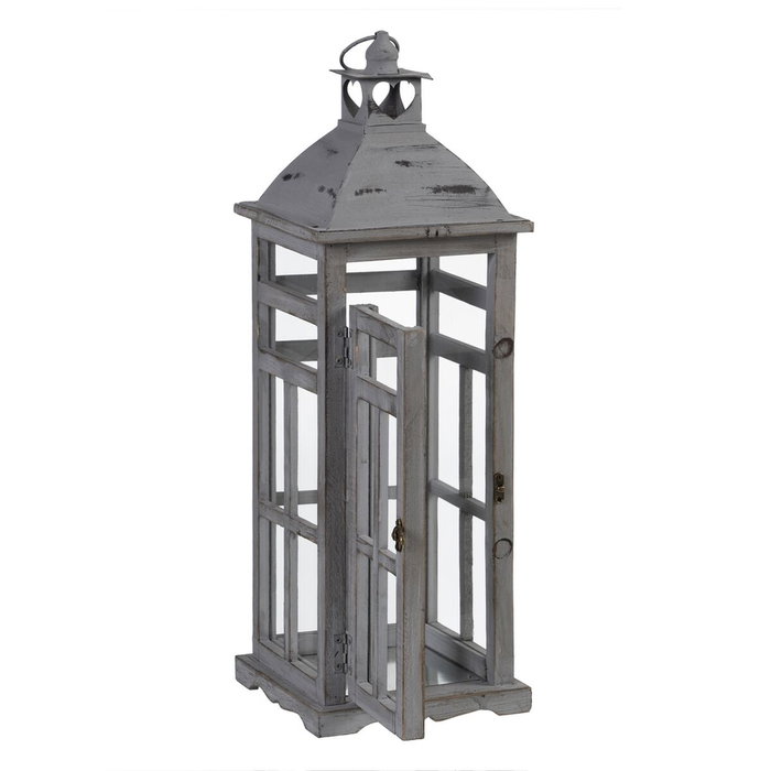 BigBuy Home Lanterne et Bougeoir Gris Bois d'épicéa (2 Unités)