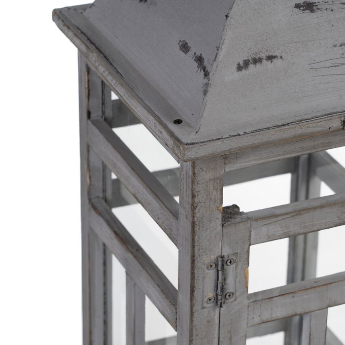 BigBuy Home Lanterne et Bougeoir Gris Bois d'épicéa (2 Unités)