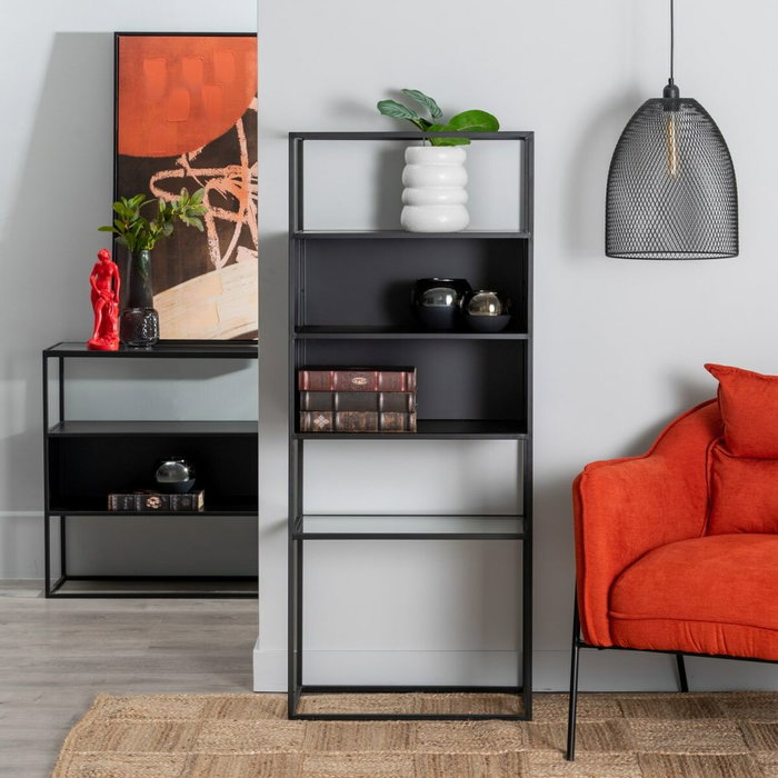 BigBuy Home Étagère BRICK Verre Noir Métal BigBuy Home Étagère BRICK Verre Noir Métal