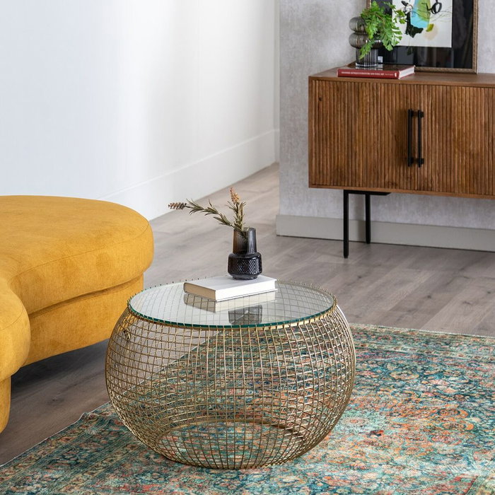 BigBuy Home Table Basse Circulaire en Verre et Fer Doré BigBuy Home Table Basse Circulaire en Verre et Fer Doré