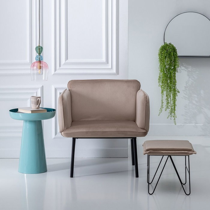 BigBuy Home Pouf en Tissu Synthétique Beige et Métal BigBuy Home Pouf en Tissu Synthétique Beige et Métal