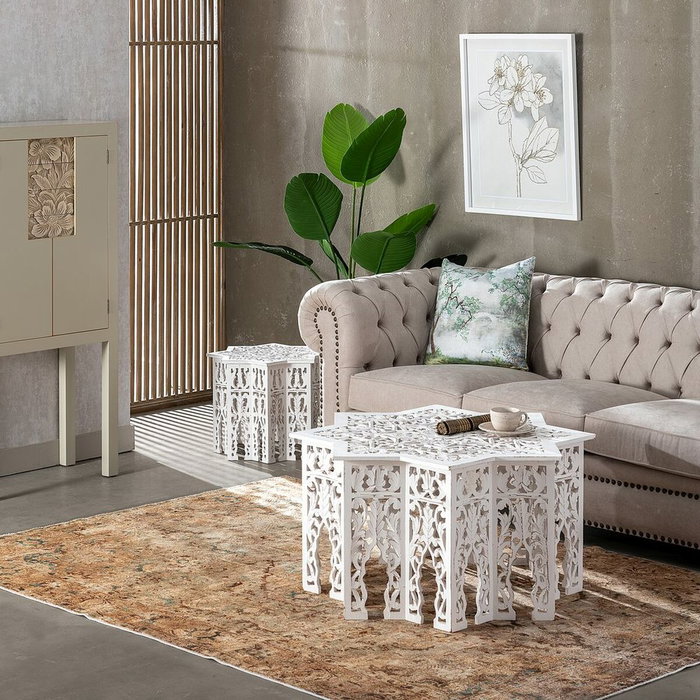 BigBuy Home Table Basse 2 Unités Blanche DMF BigBuy Home Table Basse 2 Unités Blanche DMF