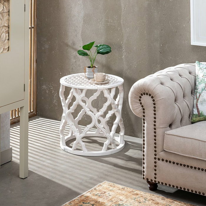 BigBuy Home Table d'appoint Circulaire Blanc Bois MDF 50 x 50 x 52 cm