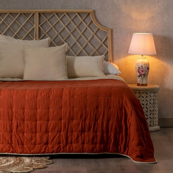 BigBuy Home Couvre-lit 230 x 280 cm Beige Rouge foncé