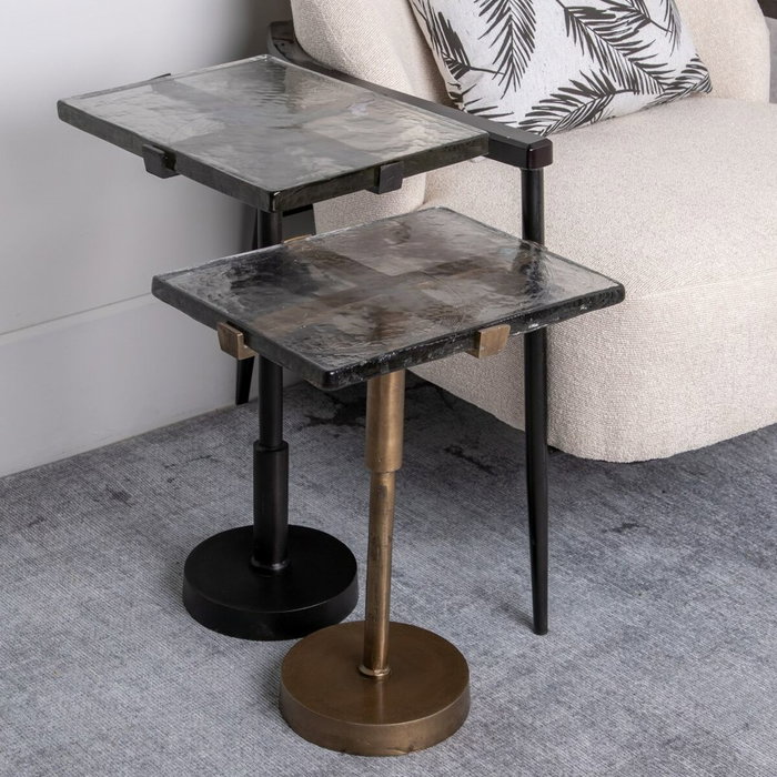 BigBuy Home Table d'appoint en Verre Noir et Métal BigBuy Home Table d'appoint en Verre Noir et Métal
