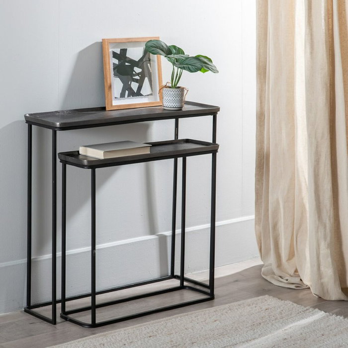 BigBuy Home Ensemble de meubles Noir Gris 84 x 26 x 78 cm BigBuy Home Ensemble de meubles Noir Gris 84 x 26 x 78 cm