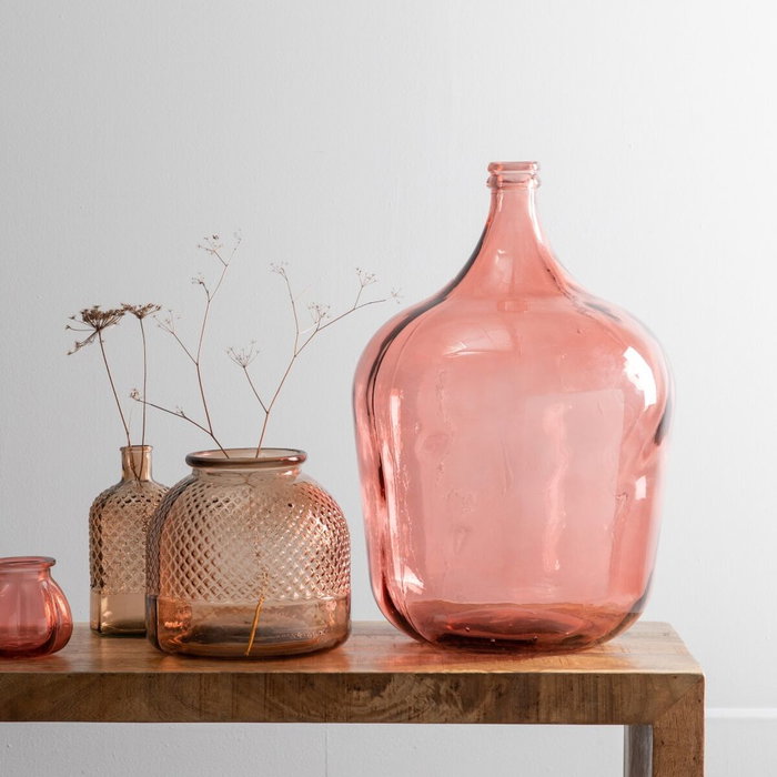 BigBuy Home Bouteille Décorative Rose en verre recyclé