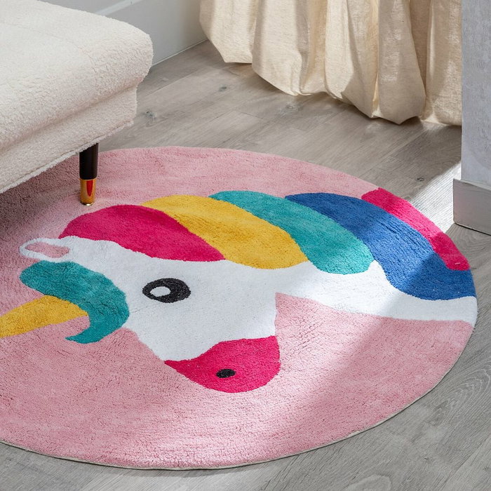 Tapis pour enfant 100 % coton Licorne 100 cm 100 x 100 x 1 cm