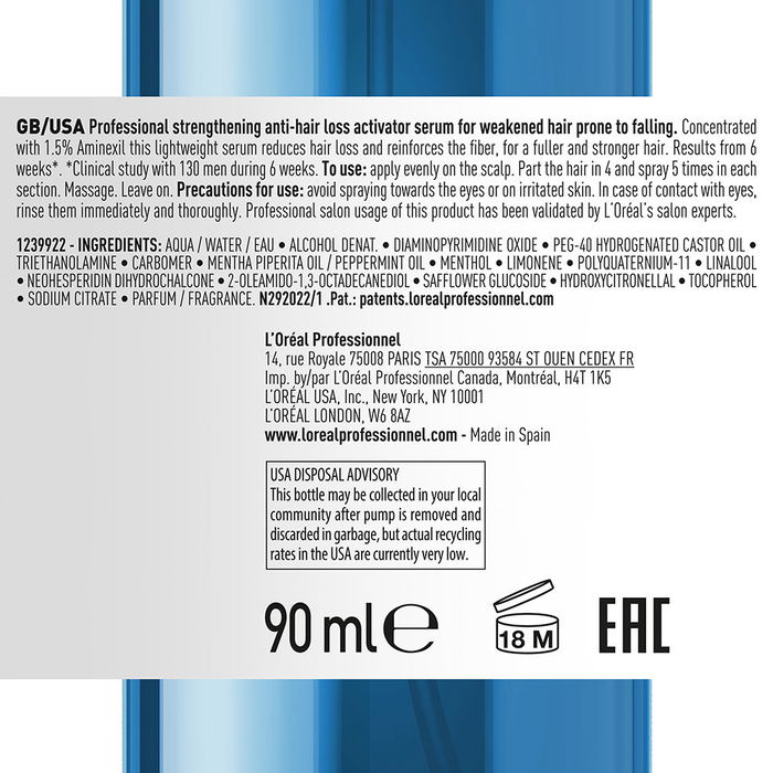 L'Oréal Professionnel Paris Aminexil Advanced Sérum Professionnel Anti-chute Cheveux 90 ml