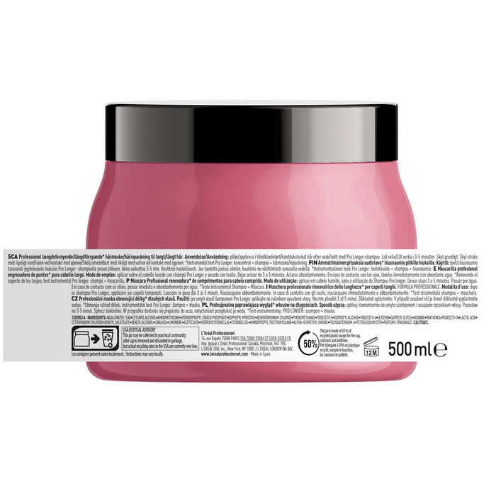 L'Oréal Professionnel Paris Masque Pro Longer 500 ml Soin Cheveux Longueurs Fragilisées