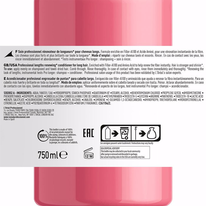 L'Oréal Professionnel Paris PRO LONGER Après-shampoing 750 ml avec Filler-A100 et Acides Aminés pour Cheveux Longs