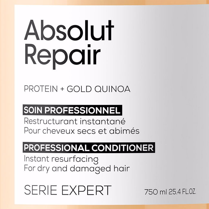 L'Oréal Professionnel Paris ABSOLUT REPAIR GOLD Acondicionador Soin Réparateur Cheveux Secs et Abîmés Protéines Quinoa Doré 750 ml