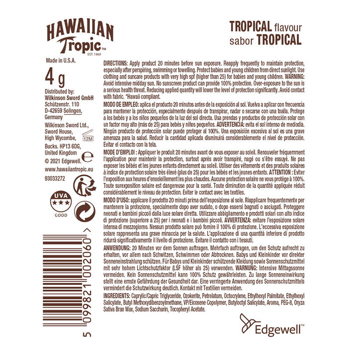 Hawaiian Tropic Stick Lèvres Protection Solaire SPF30 4g