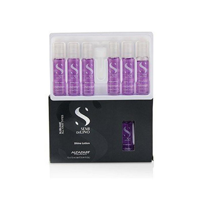 Alfaparf Semi di Lino Shine Lotion - Lotion de brillance et de soin pour cheveux - Lot de 12 ampoules de 13 mL - Formule vegan, protection thermique 230°C Alfaparf Semi di Lino Shine Lotion - Lotion de brillance et de soin pour cheveux - Lot de 12 ampoules de 13 mL - Formule vegan, protection thermique 230°C