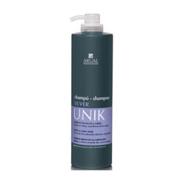 Arual Champú Silver Unik Shampooing Neutralisant Tons Jaunes avec Extraits de Perle pour Cheveux Blancs ou Blonds Clair 1000 ml
